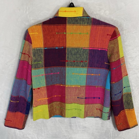 Vintage Rainbow Blazer Jacket Size XS Boxy Colorful Neon Pop Art Deco Tribal 90s - Picture 13 of 15